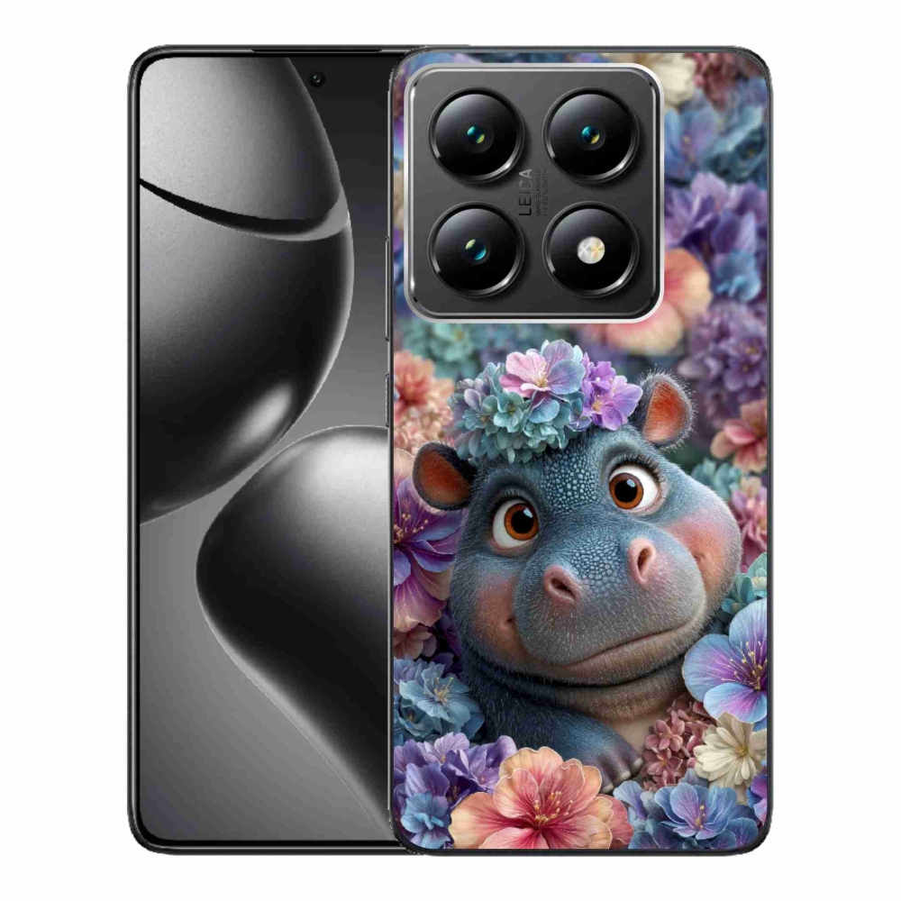 Gelový kryt mmCase na Xiaomi 14T Pro - hrošík v květinách