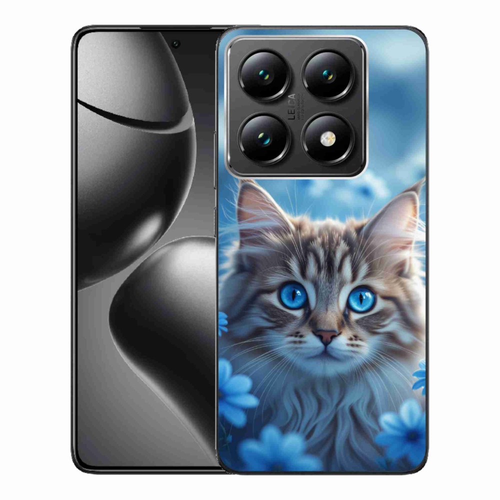Gelový kryt mmCase na Xiaomi 14T Pro - koťátko v modrých květech