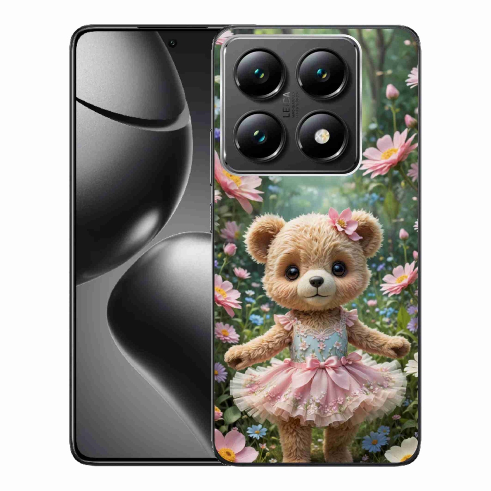 Gelový kryt mmCase na Xiaomi 14T Pro - roztomilý medvídek v květinách
