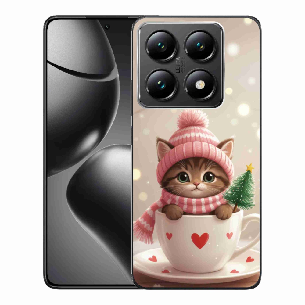 Gelový kryt mmCase na Xiaomi 14T Pro - vánoční kotě v hrnku