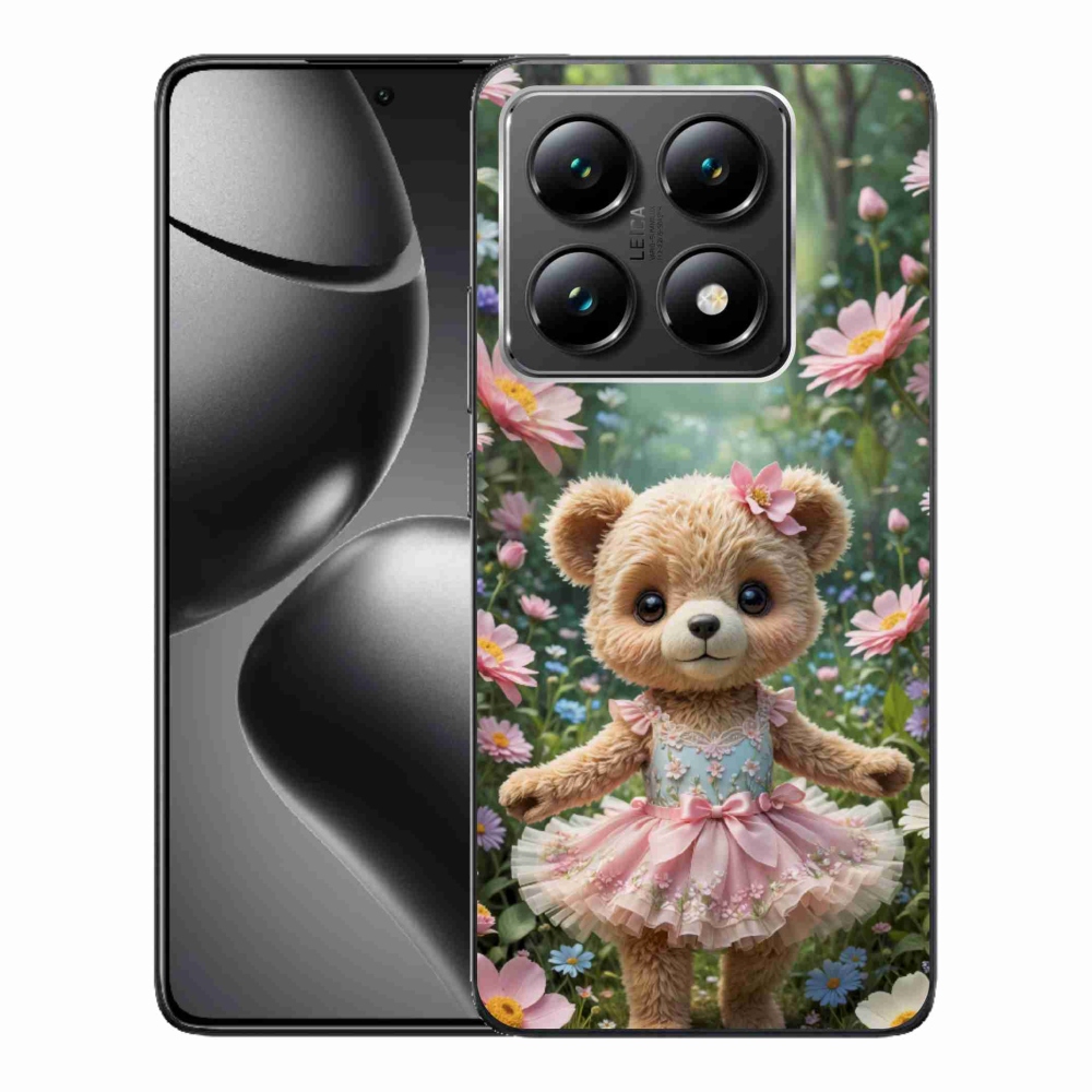 Gelový kryt mmCase na Xiaomi 14T - roztomilý medvídek v květinách