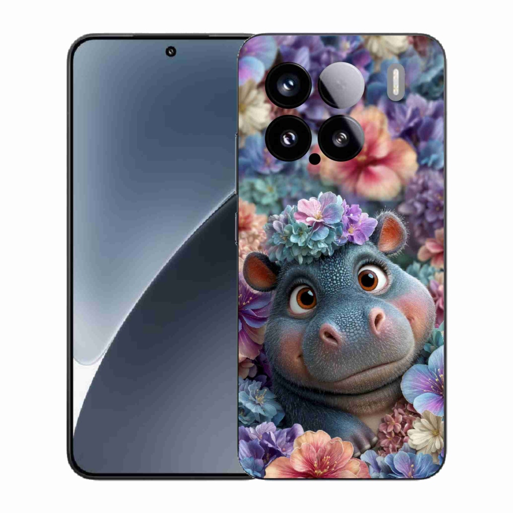 Gelový kryt mmCase na Xiaomi 15 - hrošík v květinách