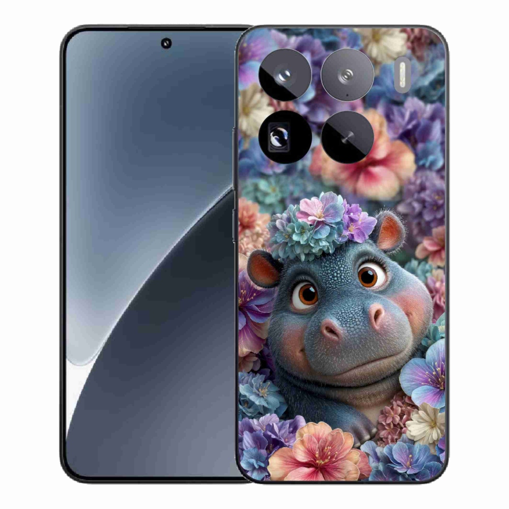 Gelový kryt mmCase na Xiaomi 15 Pro - hrošík v květinách