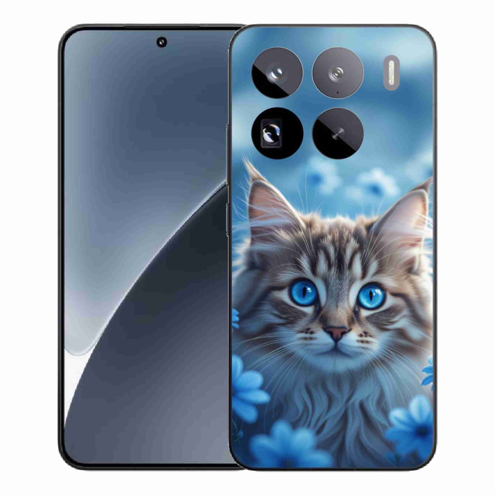 Gelový kryt mmCase na Xiaomi 15 Pro - koťátko v modrých květech