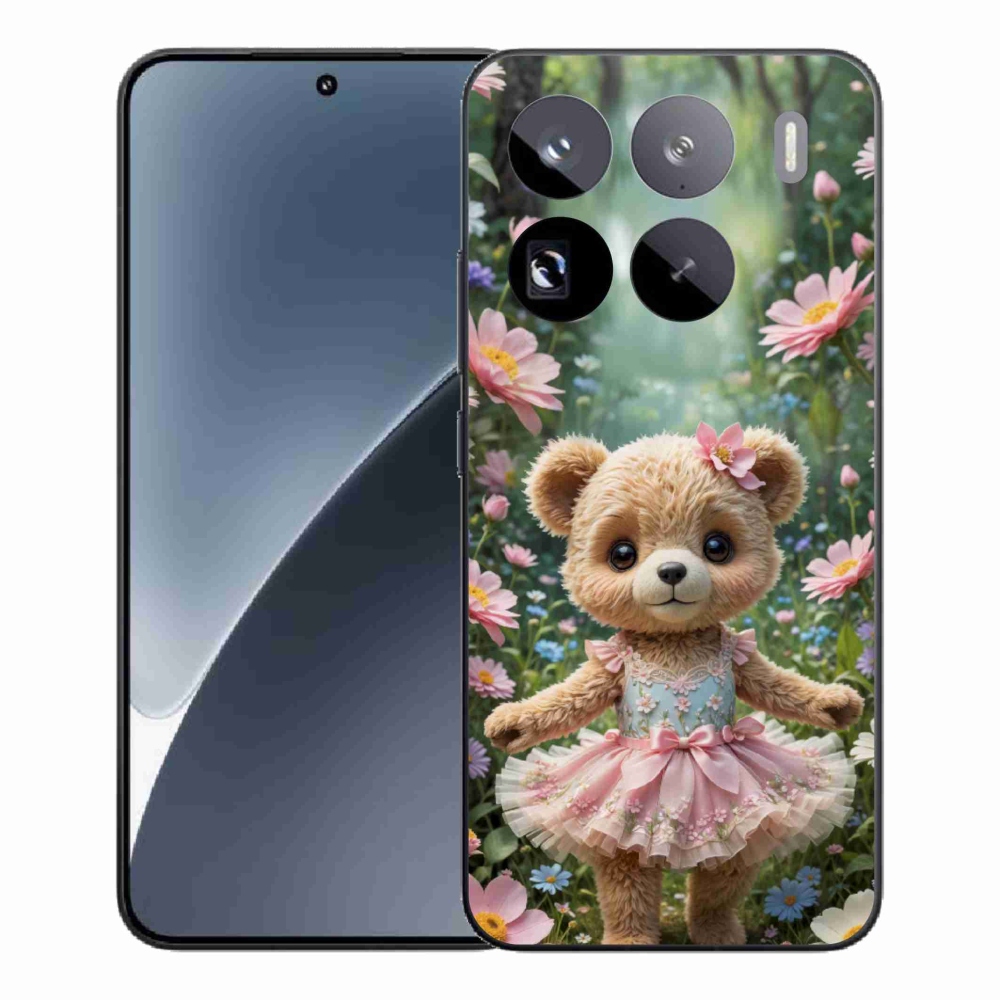 Gelový kryt mmCase na Xiaomi 15 Pro - roztomilý medvídek v květinách