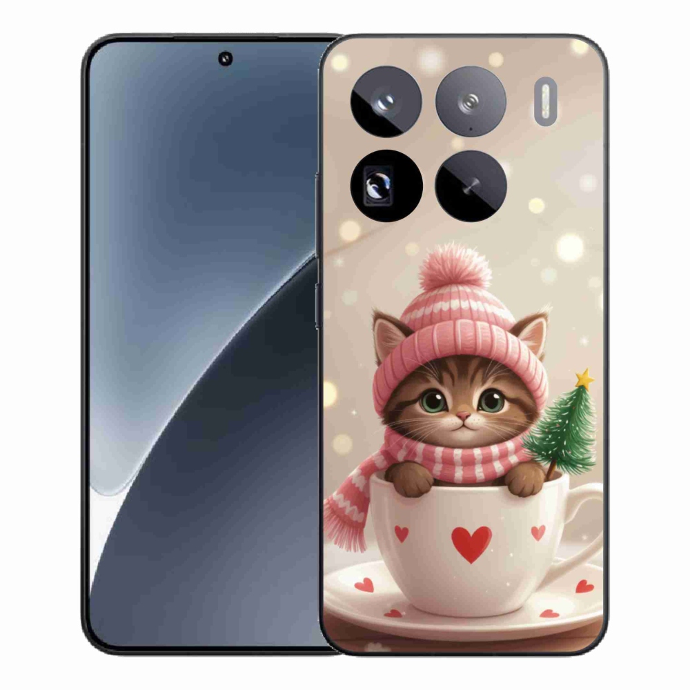 Gelový kryt mmCase na Xiaomi 15 Pro - vánoční kotě v hrnku