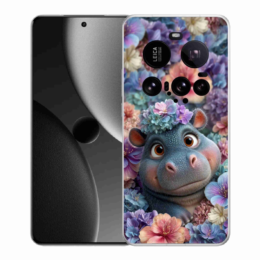 Gelový kryt mmCase na Xiaomi 15 Ultra - hrošík v květinách