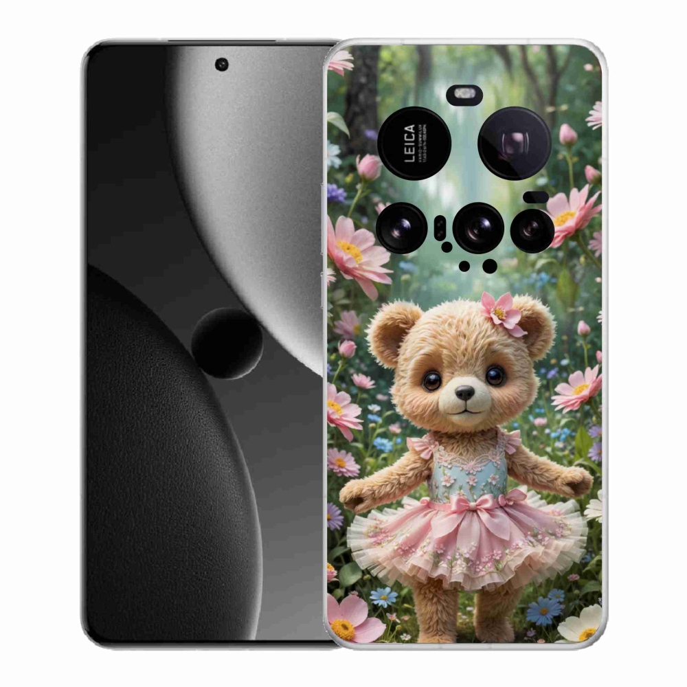 Gelový kryt mmCase na Xiaomi 15 Ultra - roztomilý medvídek v květinách