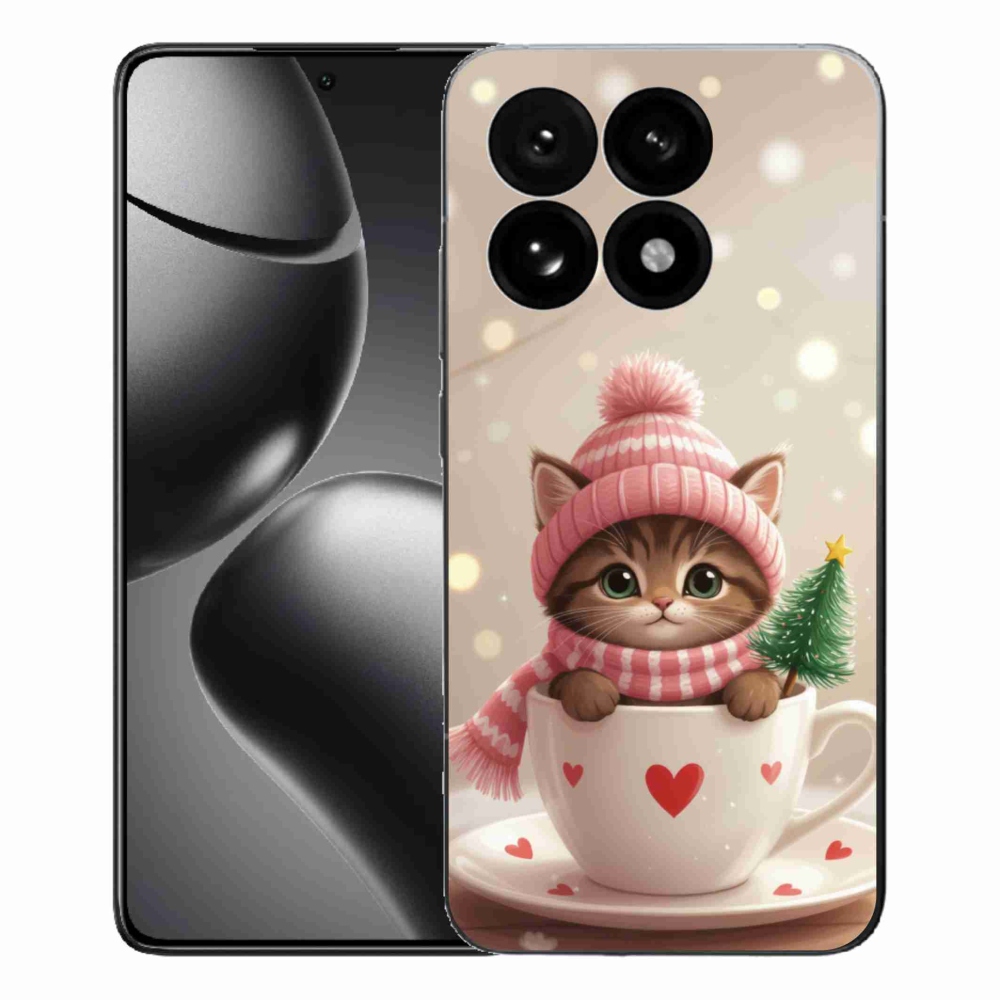 Gelový kryt mmCase na Xiaomi 15T - vánoční kotě v hrnku