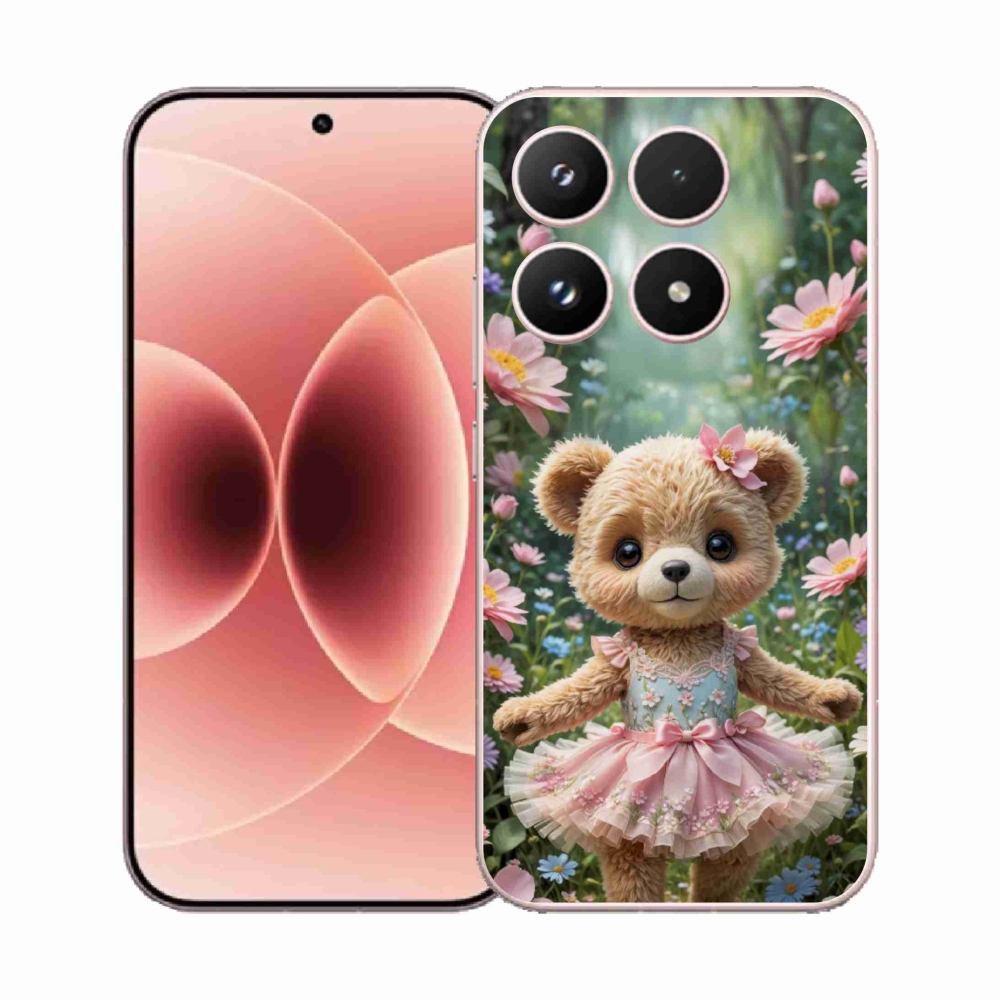 Gelový kryt mmCase na Xiaomi 17 - roztomilý medvídek v květinách