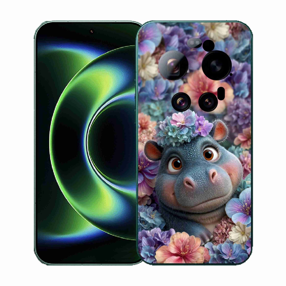 Gelový kryt mmCase na Xiaomi 17 Ultra - hrošík v květinách