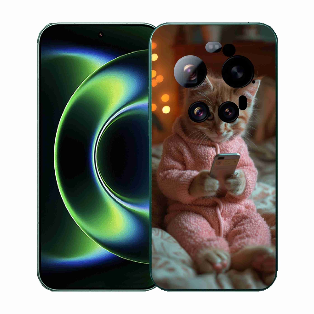 Gelový kryt mmCase na Xiaomi 17 Ultra - kotě s mobilem