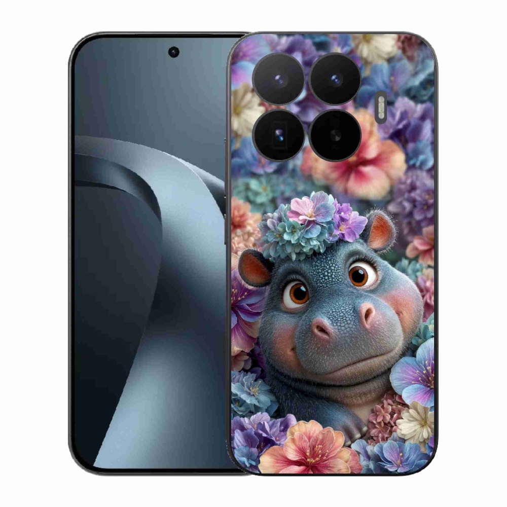 Gelový kryt mmCase na Xiaomi 17T - hrošík v květinách