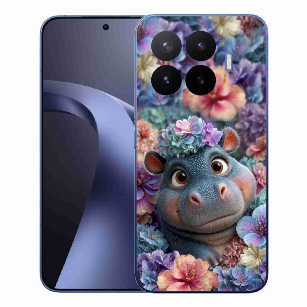 Gelový kryt mmCase na Xiaomi 17T Pro - hrošík v květinách