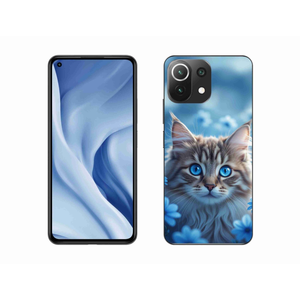 Gelový kryt mmCase na Xiaomi Mi 11 Lite /5G - koťátko v modrých květech
