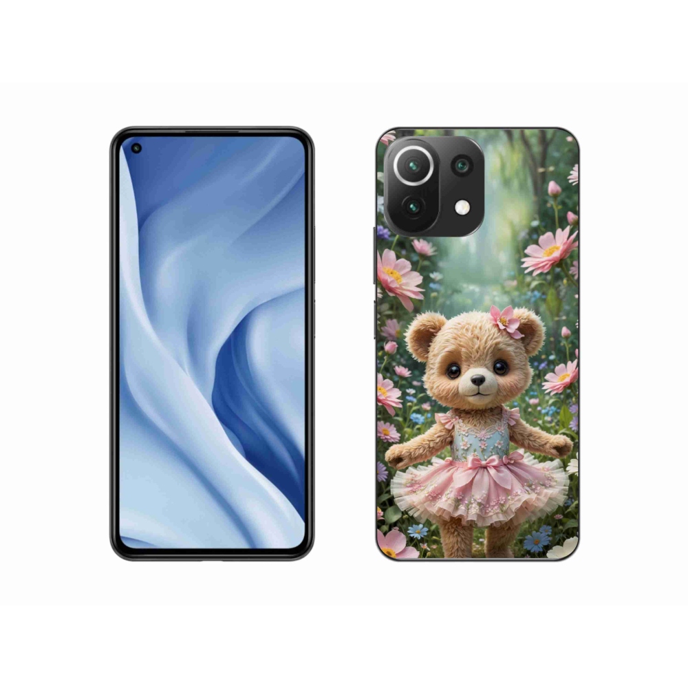 Gelový kryt mmCase na Xiaomi Mi 11 Lite /5G - roztomilý medvídek v květinách
