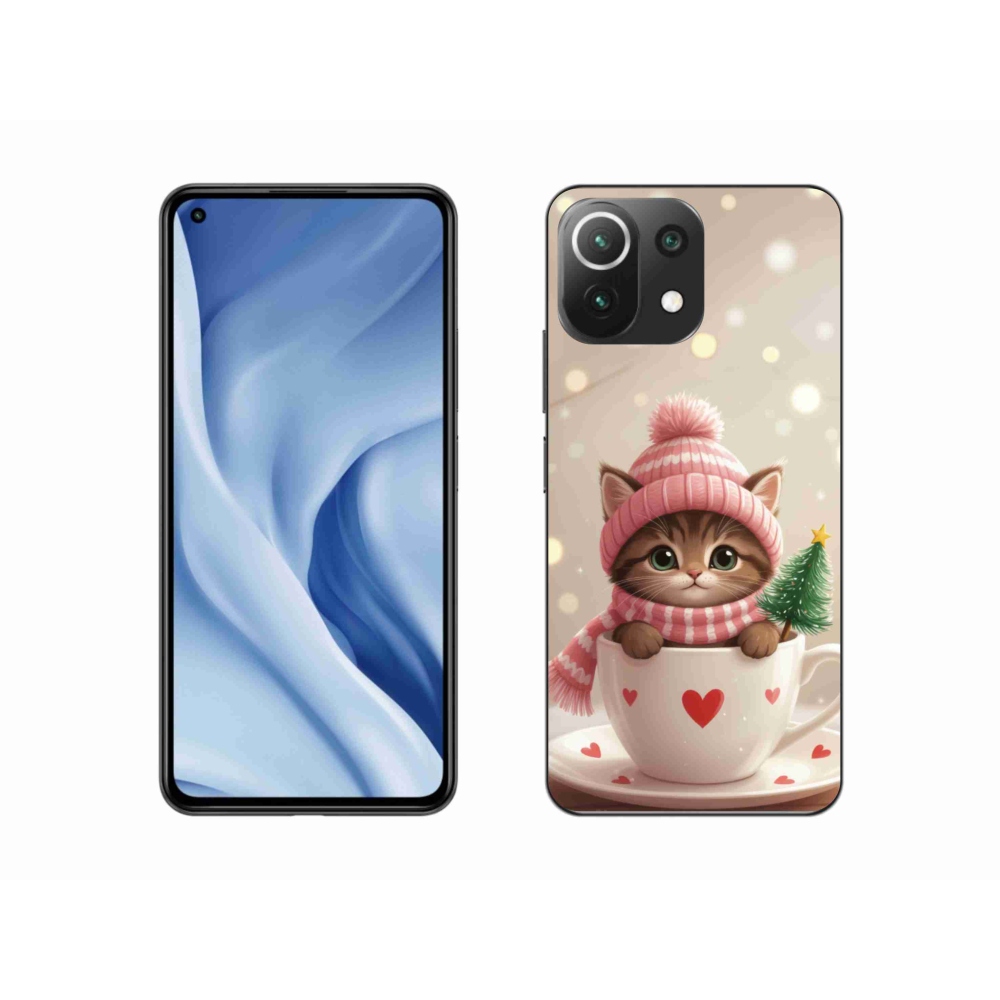 Gelový kryt mmCase na Xiaomi Mi 11 Lite /5G - vánoční kotě v hrnku