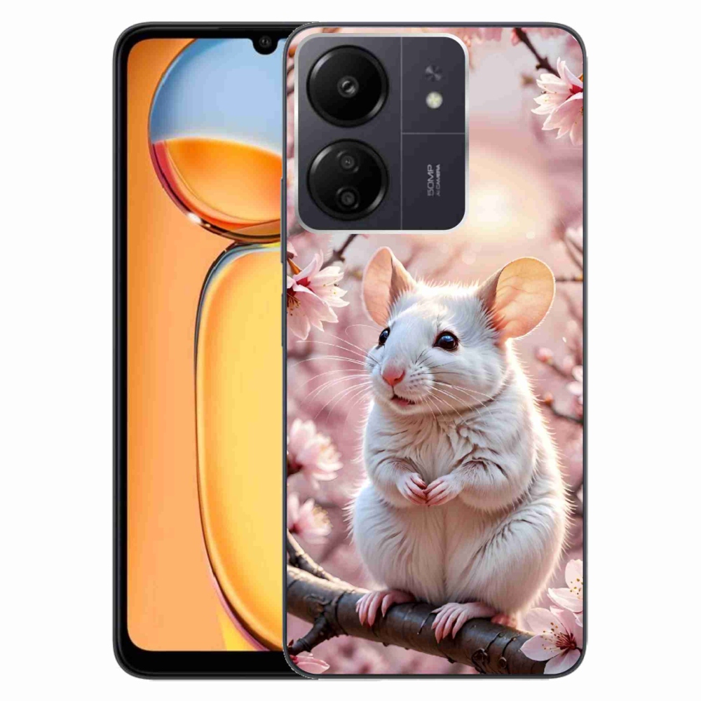 Gelový kryt mmCase na Xiaomi Poco C65/Redmi 13C - bílá myš na větvi