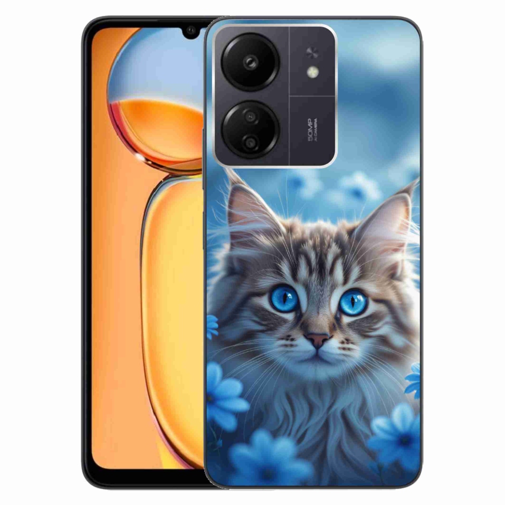 Gelový kryt mmCase na Xiaomi Poco C65/Redmi 13C - koťátko v modrých květech