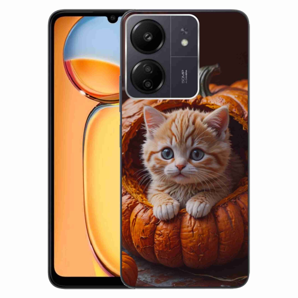 Gelový kryt mmCase na Xiaomi Poco C65/Redmi 13C - kotě a dýně 2