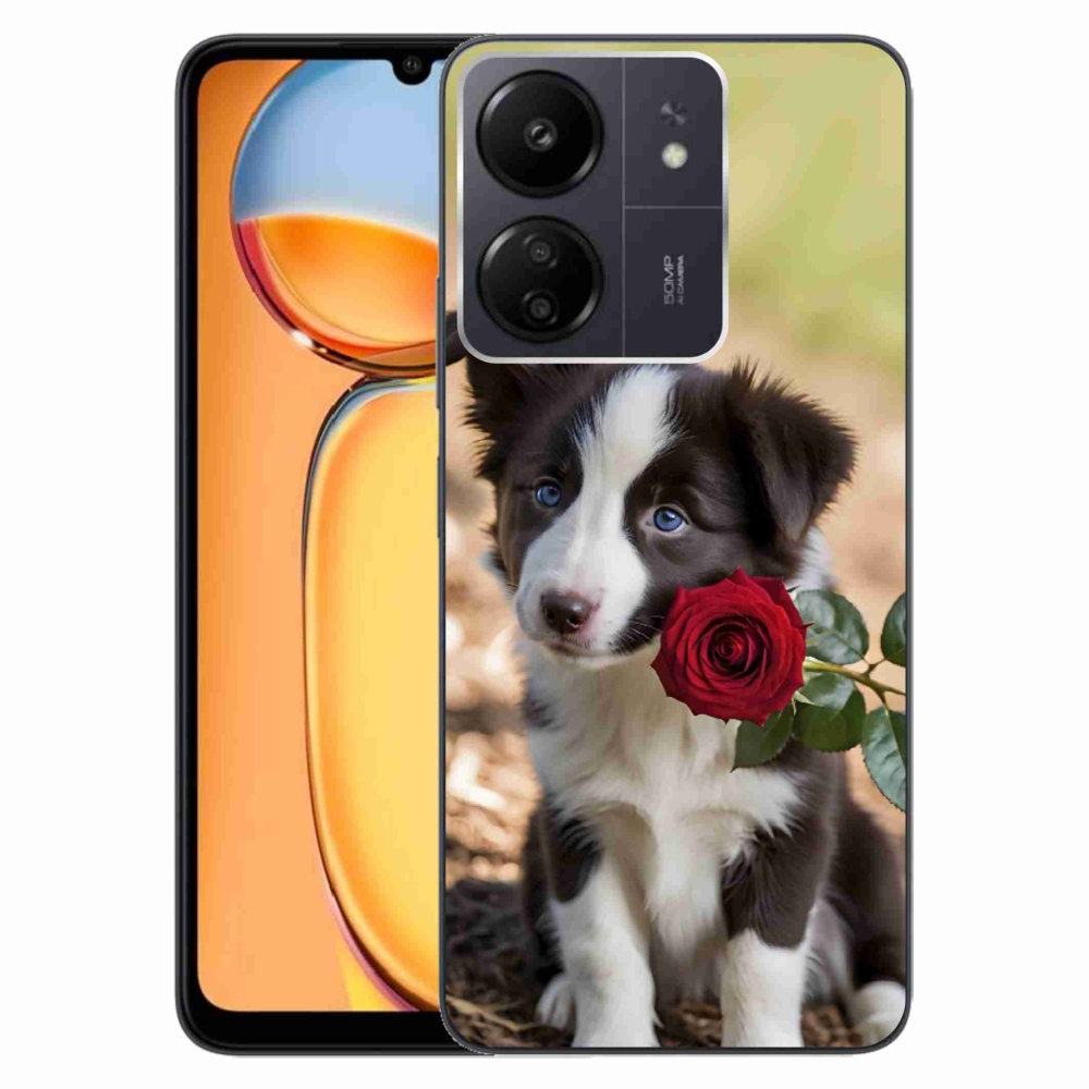 Gelový kryt mmCase na Xiaomi Poco C65/Redmi 13C - roztomilá border kolie s růží