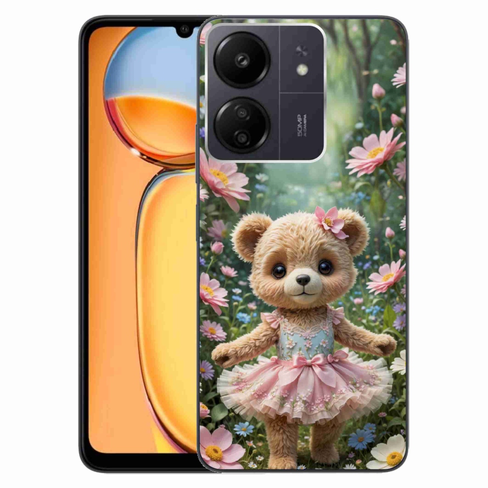 Gelový kryt mmCase na Xiaomi Poco C65/Redmi 13C - roztomilý medvídek v květinách
