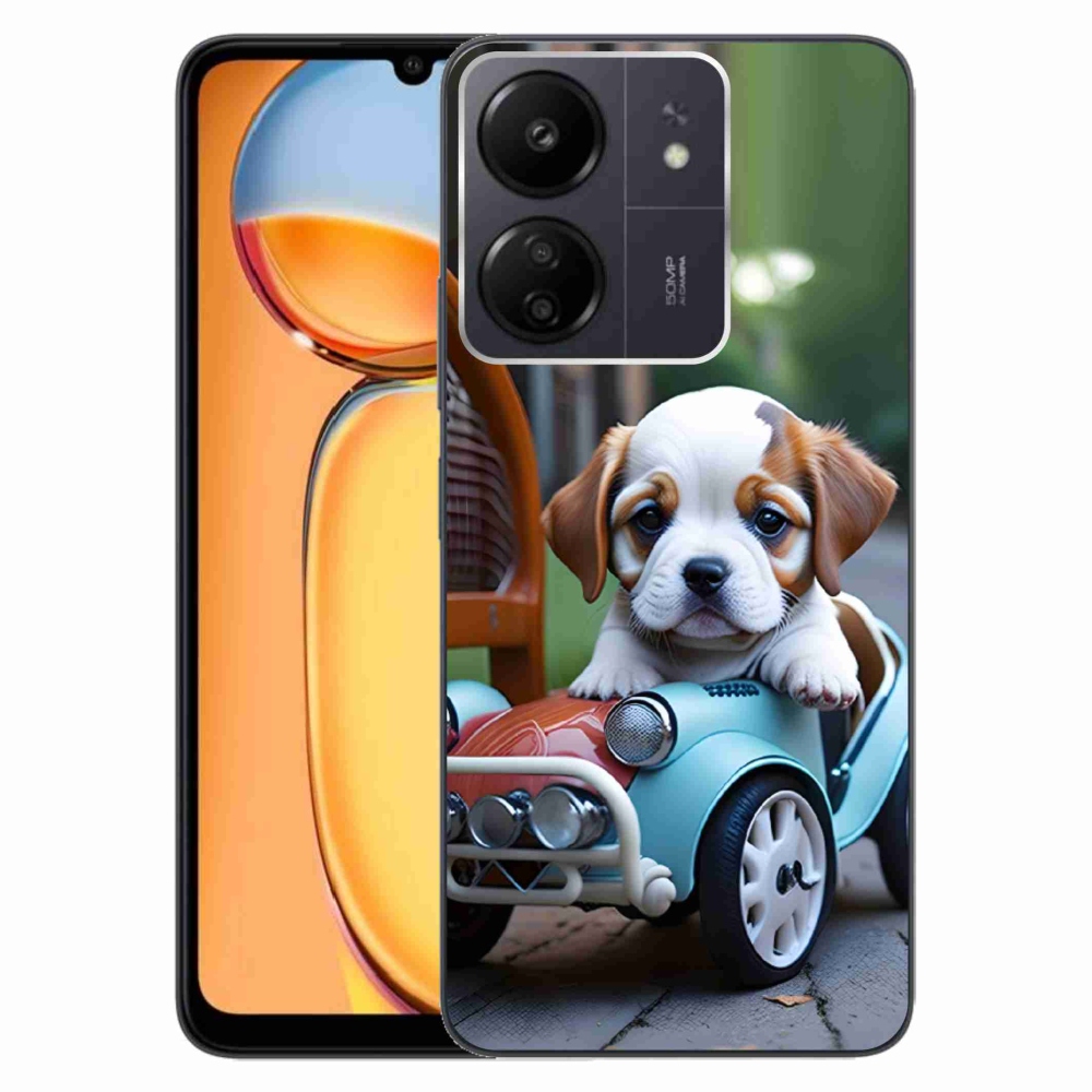 Gelový kryt mmCase na Xiaomi Poco C65/Redmi 13C - štěně v retro autě