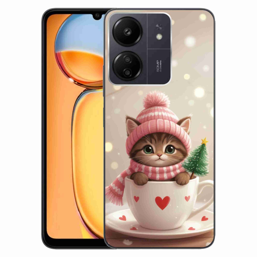 Gelový kryt mmCase na Xiaomi Poco C65/Redmi 13C - vánoční kotě v hrnku