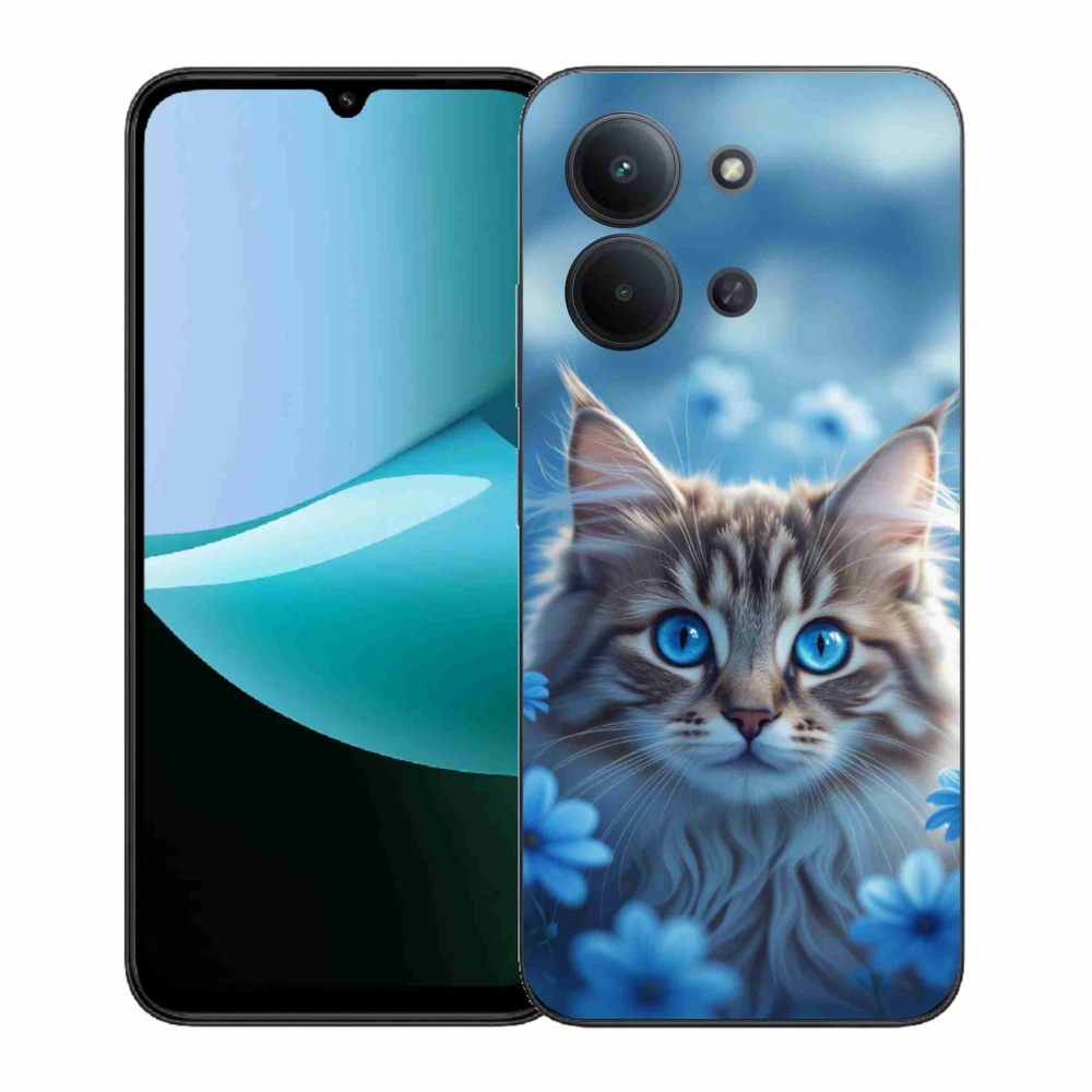 Gelový kryt mmCase na Xiaomi Poco C85 (171mm)/Redmi 15C (171mm)  - koťátko v modrých květech