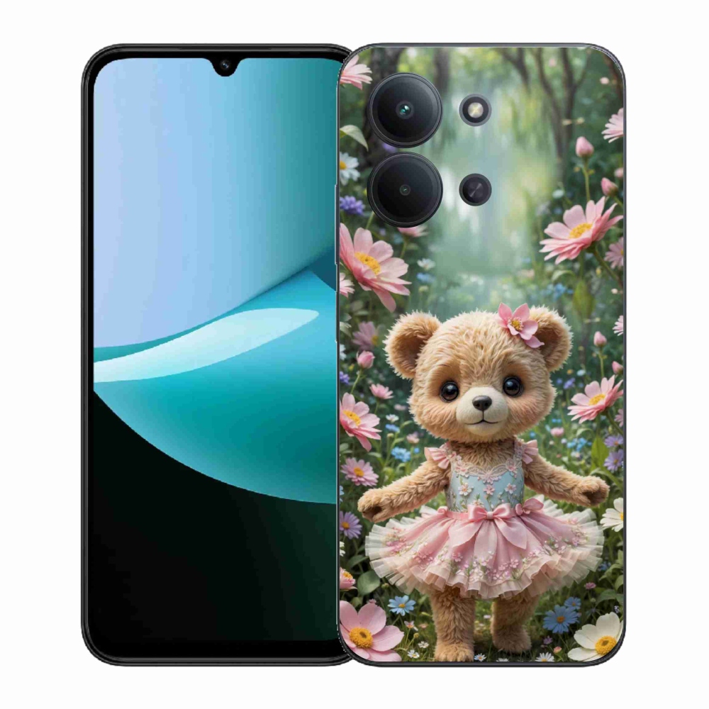 Gelový kryt mmCase na Xiaomi Poco C85 (171mm)/Redmi 15C (171mm)  - roztomilý medvídek v květinách