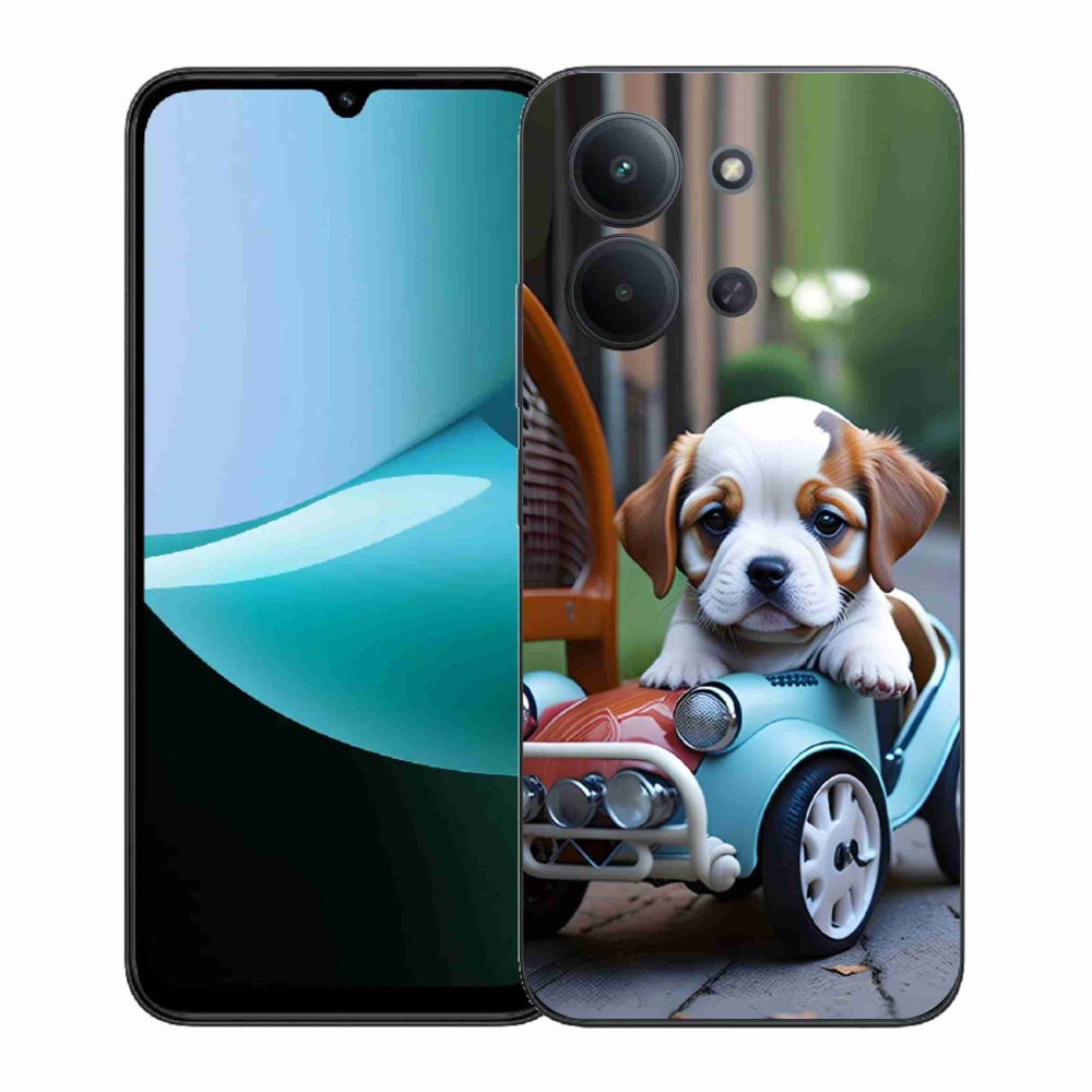 Gelový kryt mmCase na Xiaomi Poco C85 (171mm)/Redmi 15C (171mm)  - štěně v retro autě