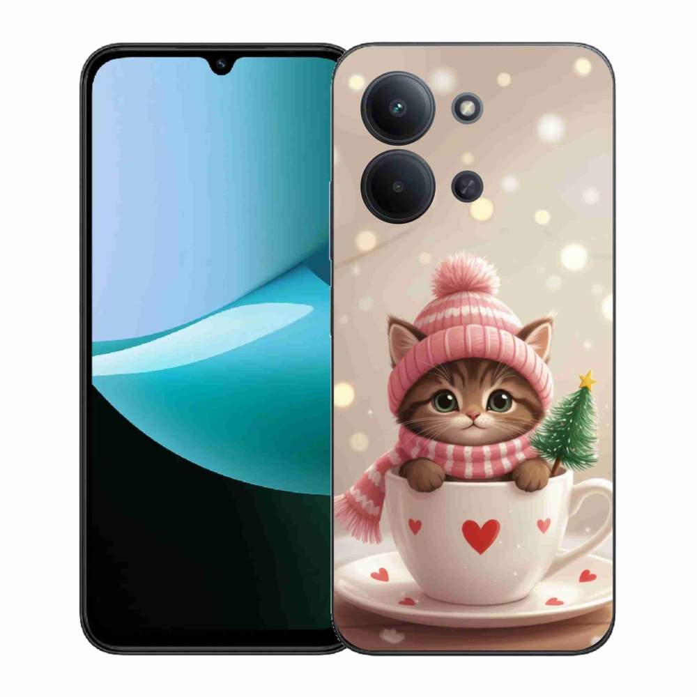 Gelový kryt mmCase na Xiaomi Poco C85 (171mm)/Redmi 15C (171mm)  - vánoční kotě v hrnku