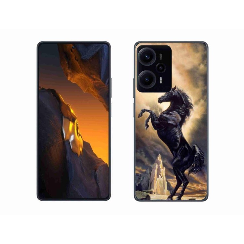 Gelový kryt mmCase na Xiaomi Poco F5 - černý kreslený kůň