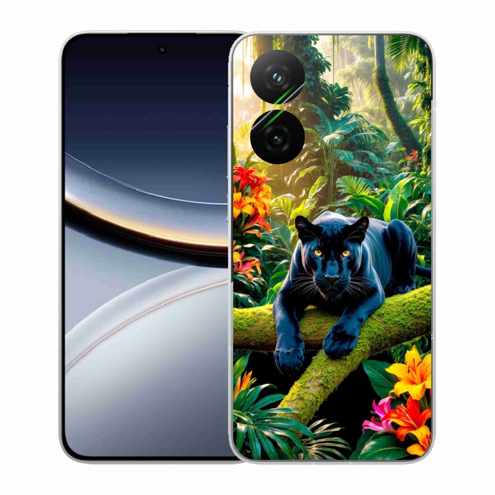 Gelový kryt mmCase na Xiaomi Poco F7 5G - černý panter v džungli