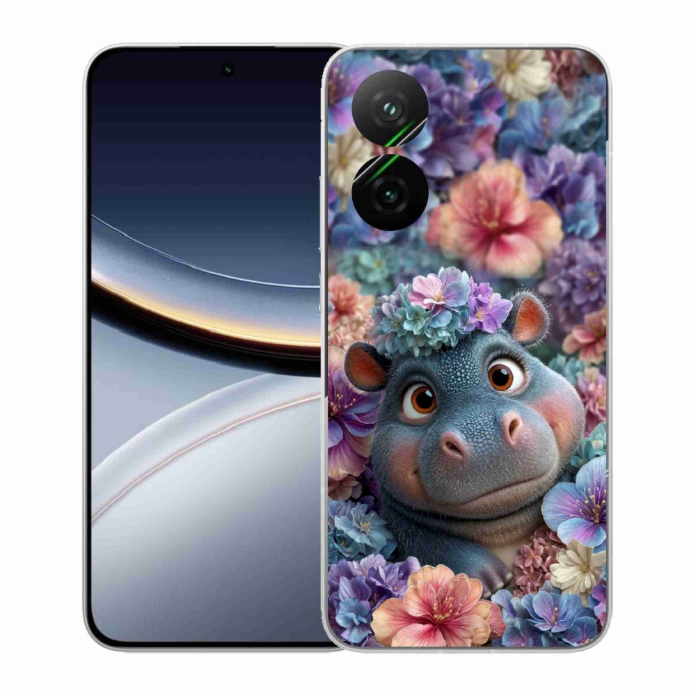 Gelový kryt mmCase na Xiaomi Poco F7 5G - hrošík v květinách