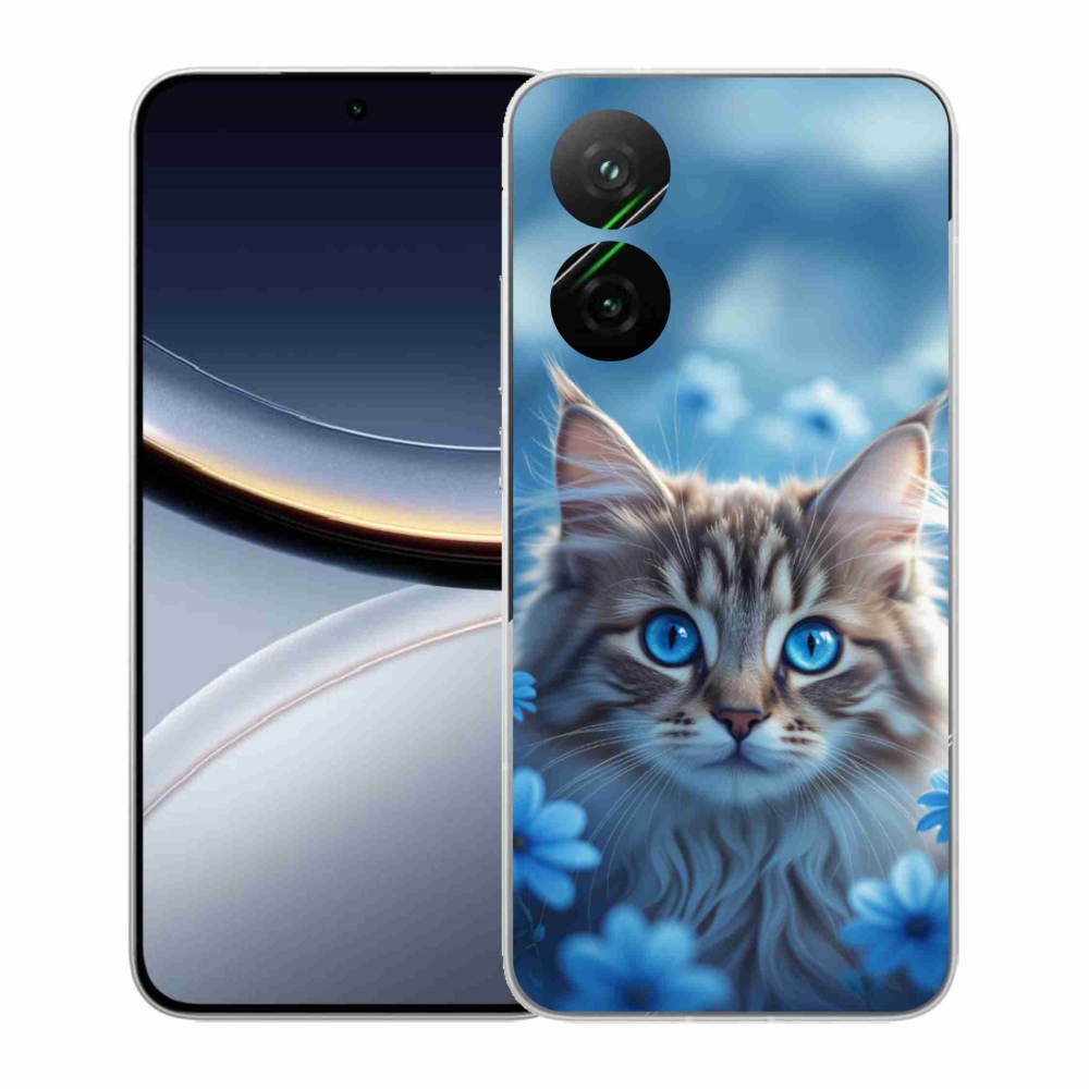 Gelový kryt mmCase na Xiaomi Poco F7 5G - koťátko v modrých květech