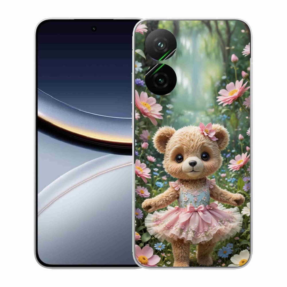 Gelový kryt mmCase na Xiaomi Poco F7 5G - roztomilý medvídek v květinách
