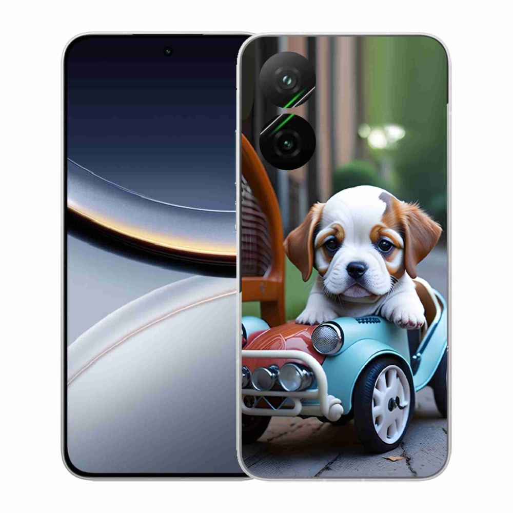Gelový kryt mmCase na Xiaomi Poco F7 5G - štěně v retro autě