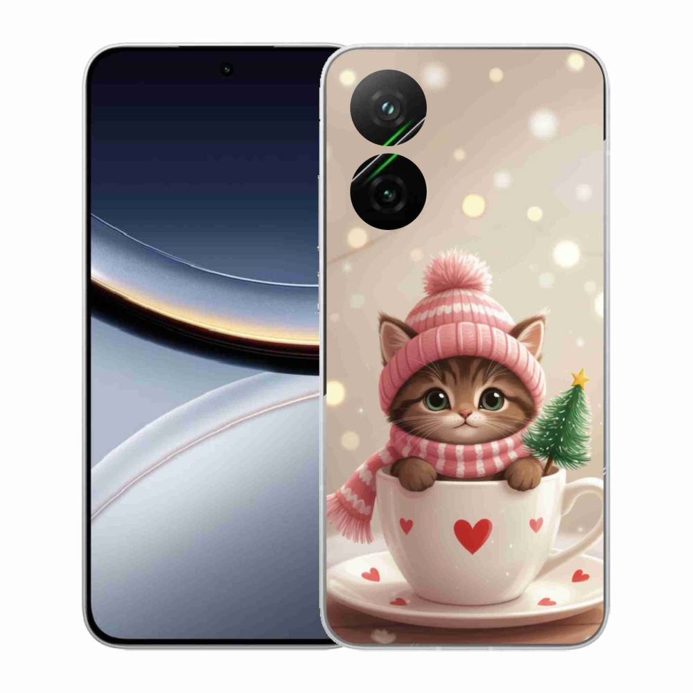 Gelový kryt mmCase na Xiaomi Poco F7 5G - vánoční kotě v hrnku