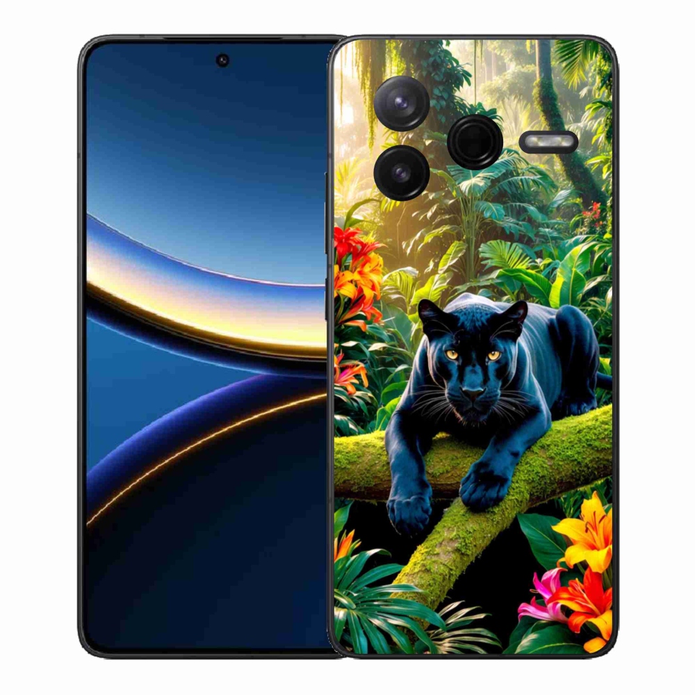 Gelový kryt mmCase na Xiaomi Poco F7 Pro - černý panter v džungli