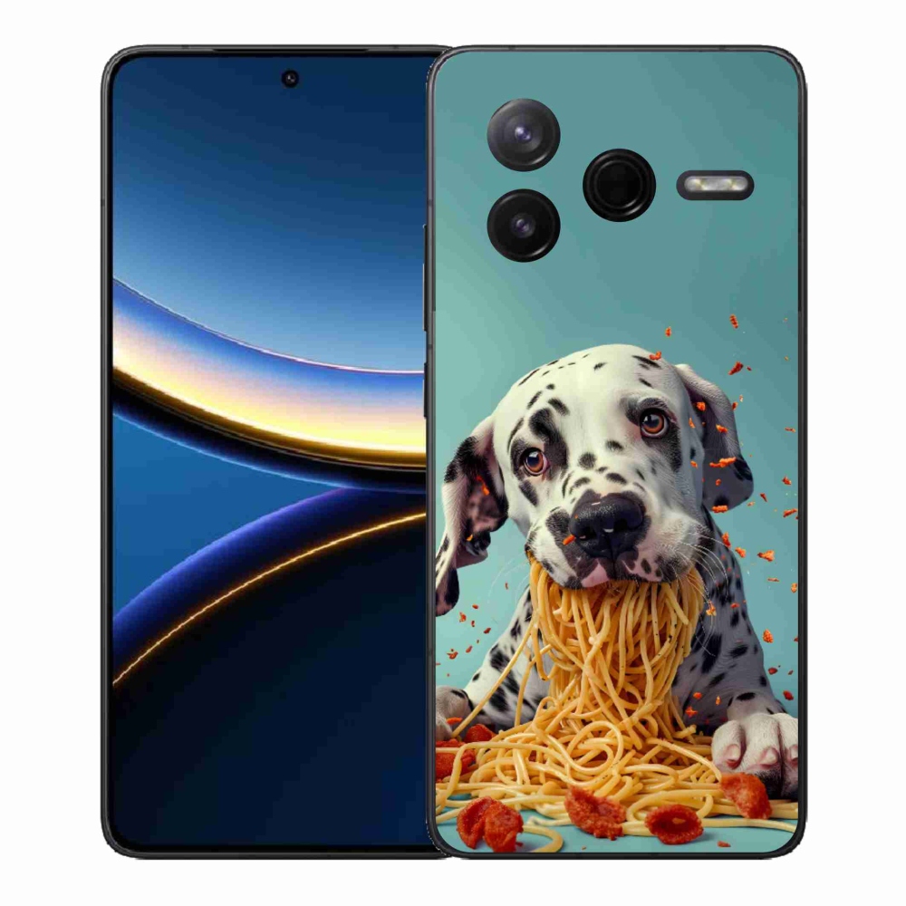 Gelový kryt mmCase na Xiaomi Poco F7 Pro - dalmatin a špagety