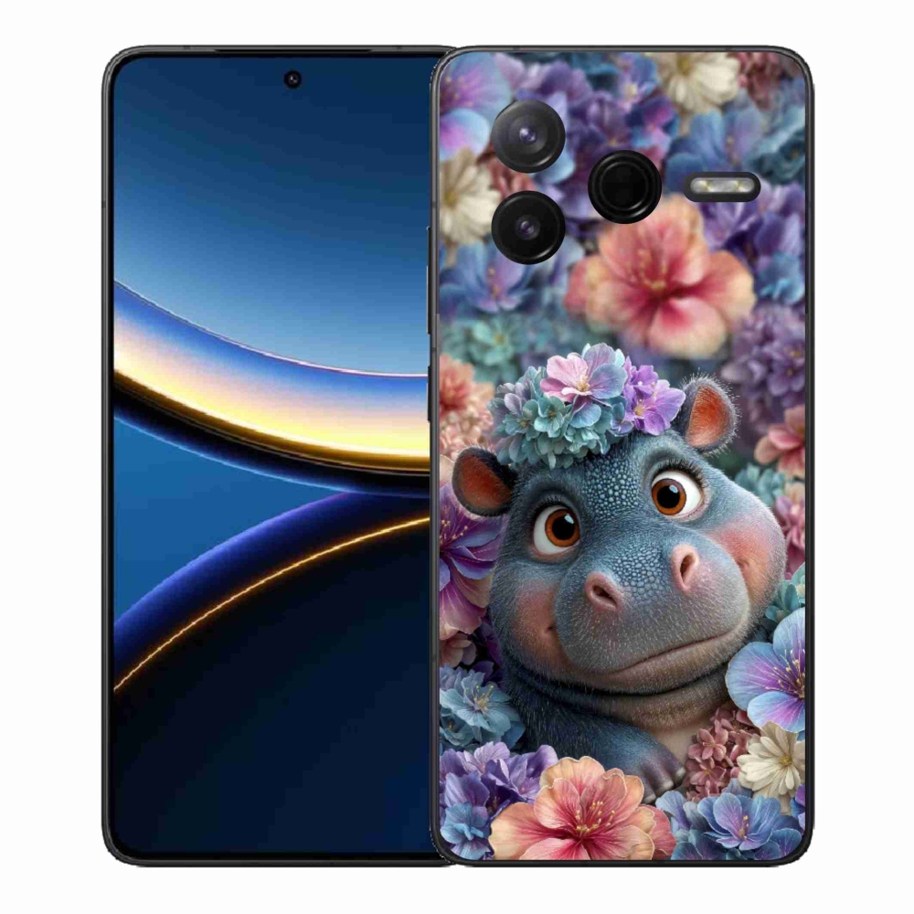 Gelový kryt mmCase na Xiaomi Poco F7 Pro - hrošík v květinách