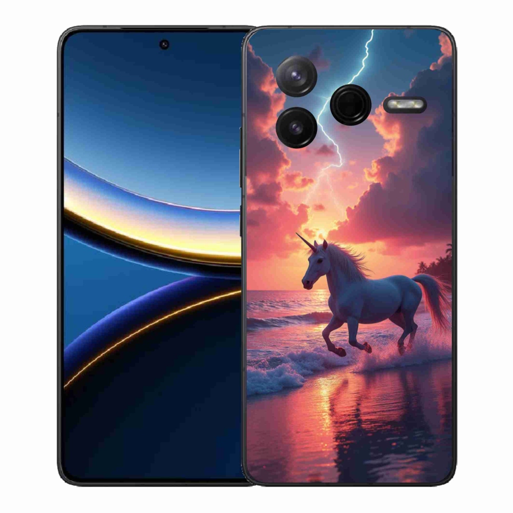 Gelový kryt mmCase na Xiaomi Poco F7 Pro - jednorožec na pláži