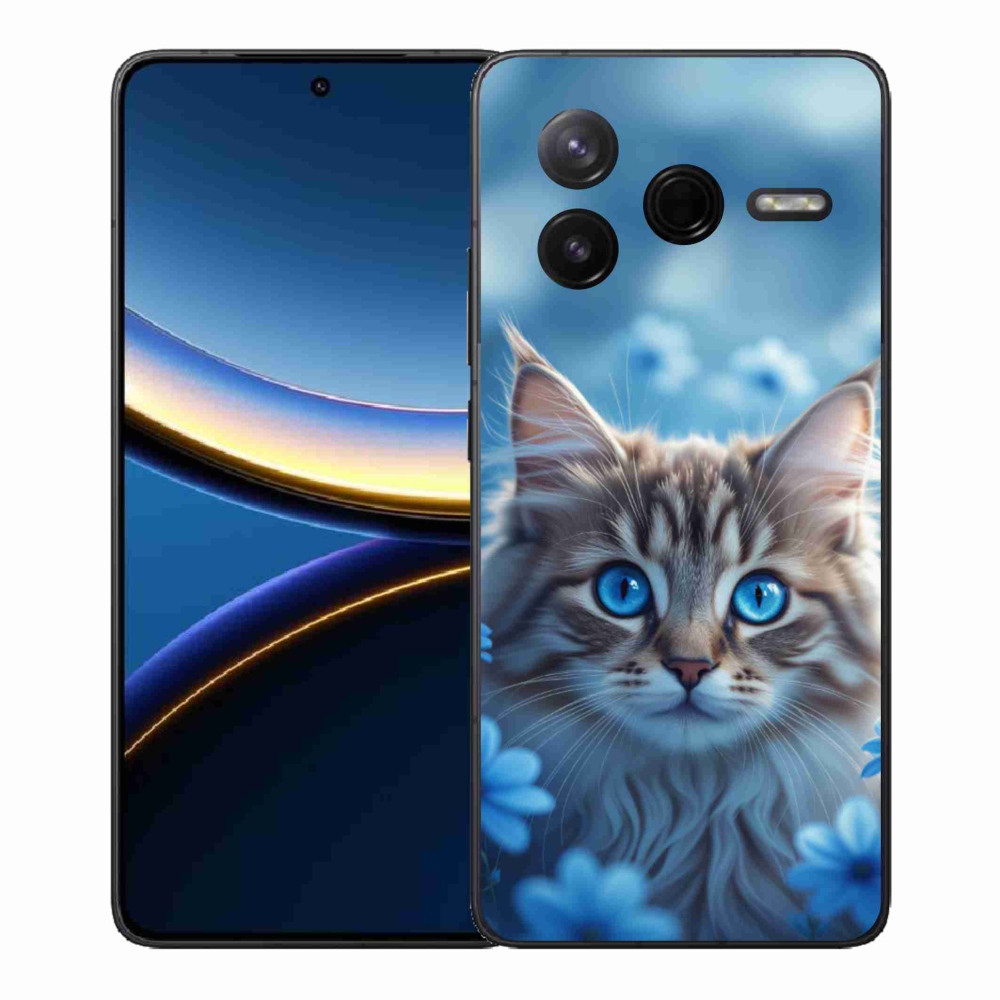 Gelový kryt mmCase na Xiaomi Poco F7 Pro - koťátko v modrých květech