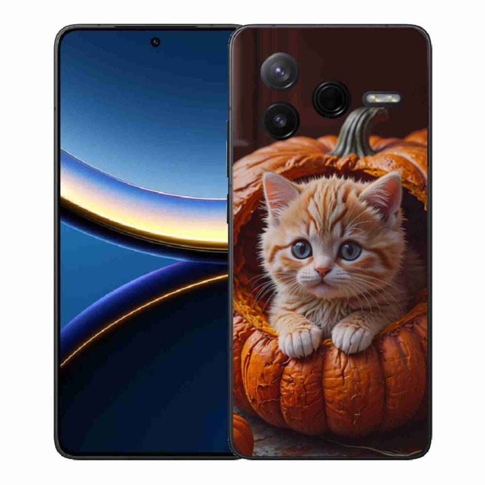 Gelový kryt mmCase na Xiaomi Poco F7 Pro - kotě a dýně 2