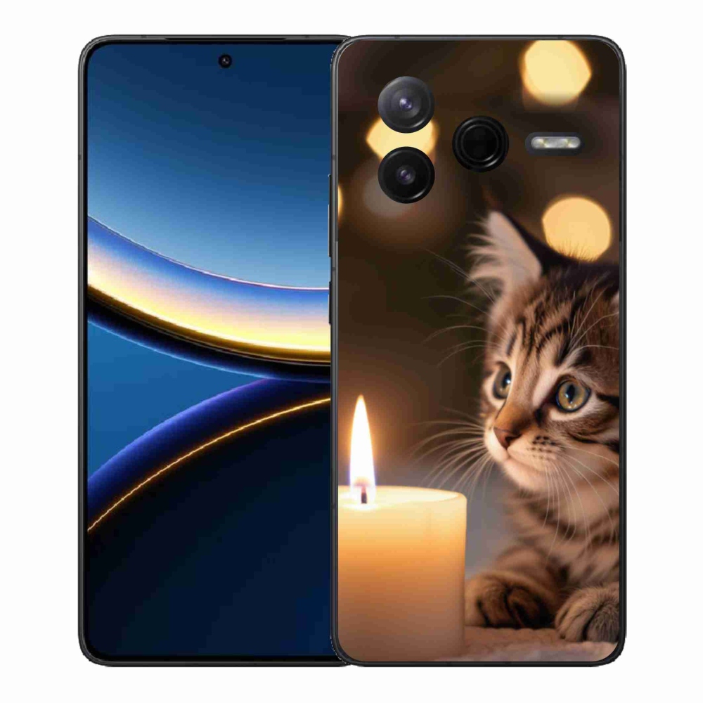 Gelový kryt mmCase na Xiaomi Poco F7 Pro - kotě a svíčka