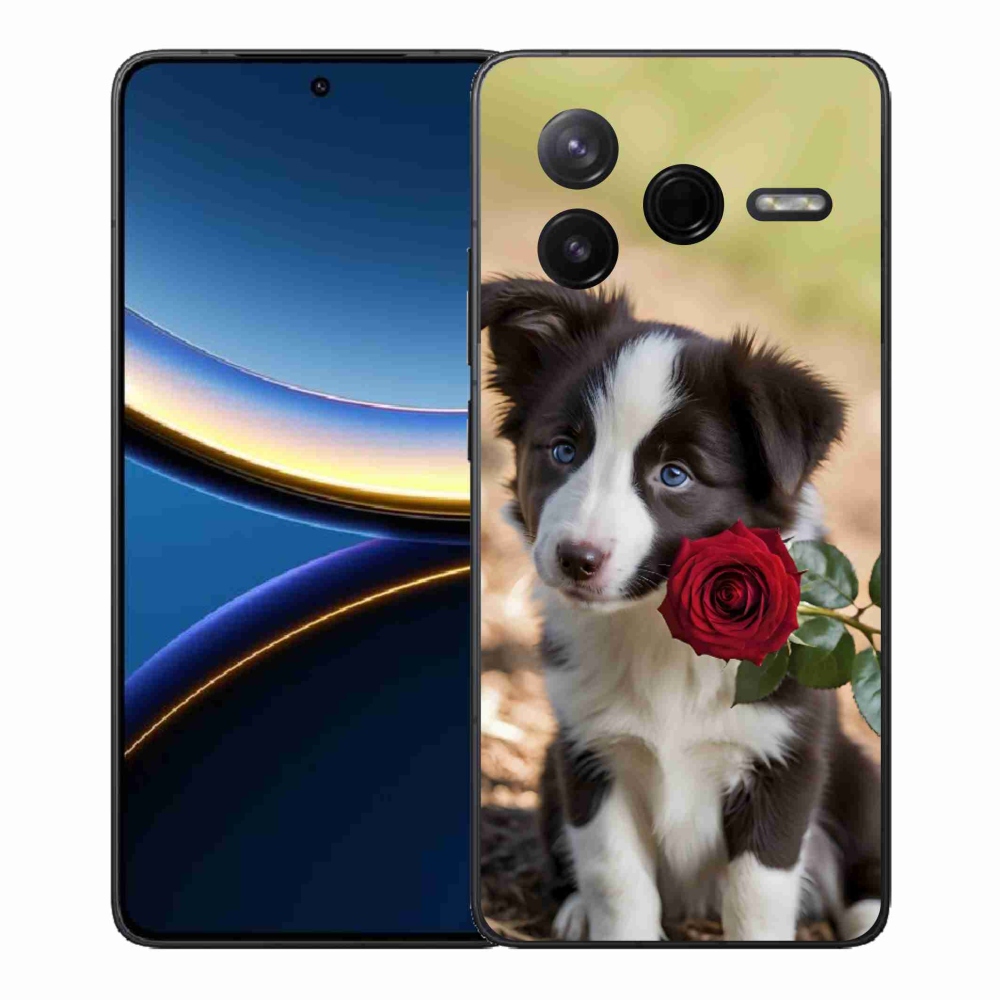 Gelový kryt mmCase na Xiaomi Poco F7 Pro - roztomilá border kolie s růží