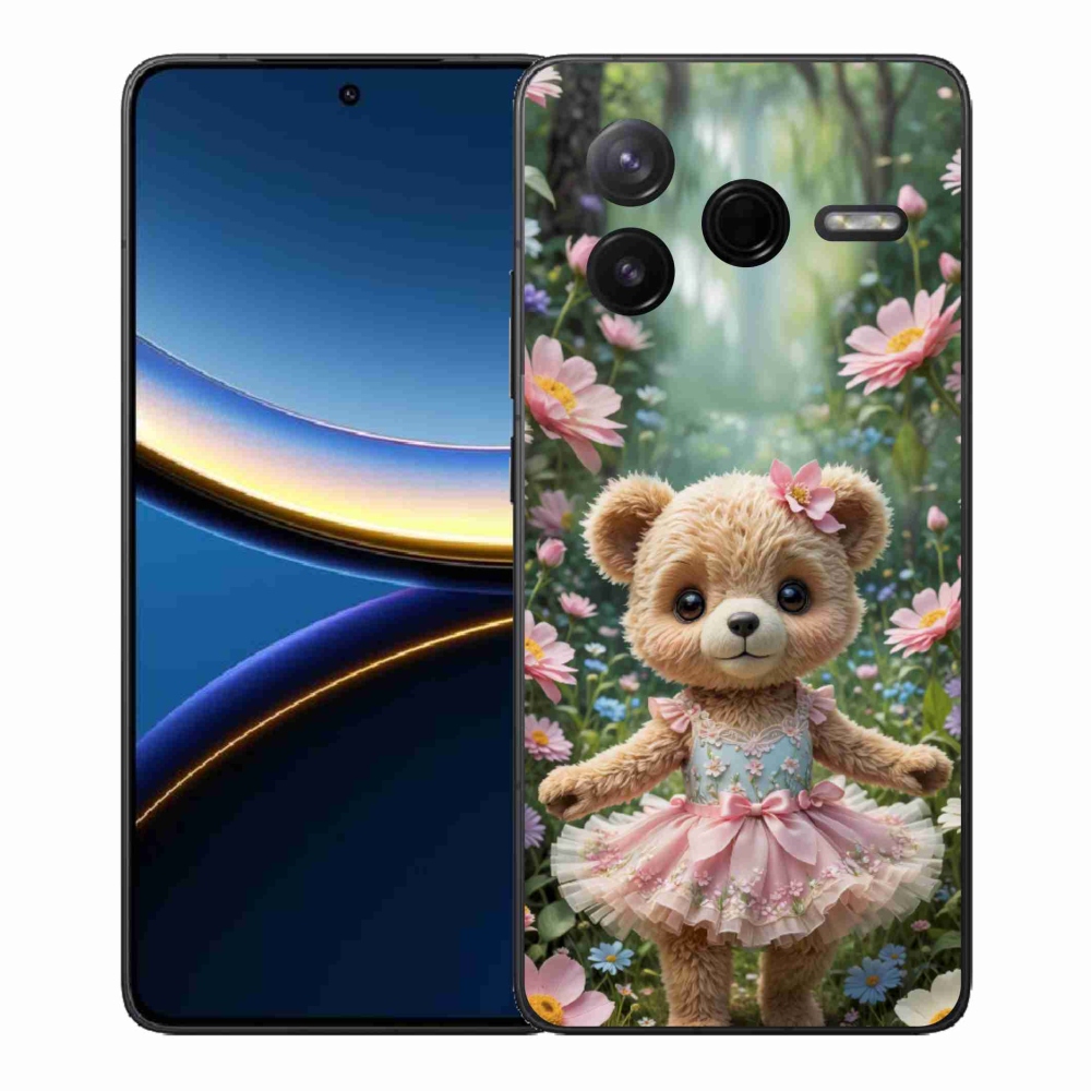 Gelový kryt mmCase na Xiaomi Poco F7 Pro - roztomilý medvídek v květinách