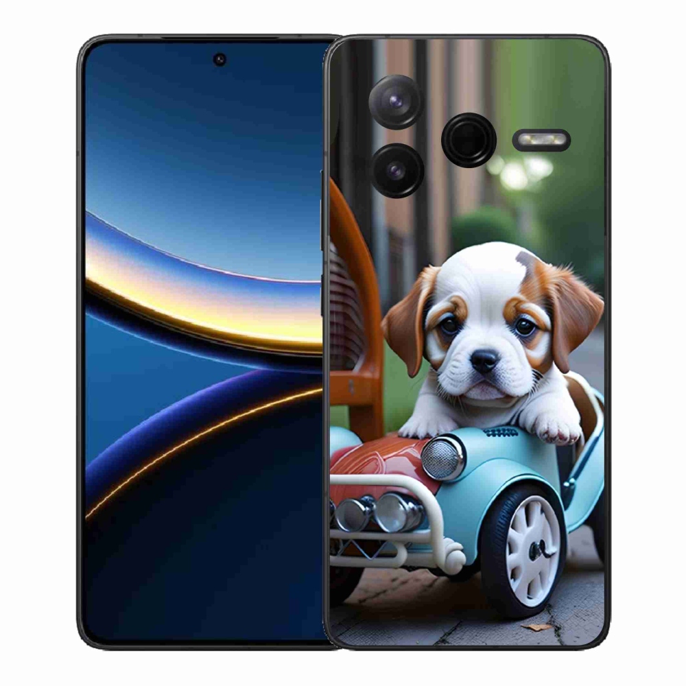 Gelový kryt mmCase na Xiaomi Poco F7 Pro - štěně v retro autě