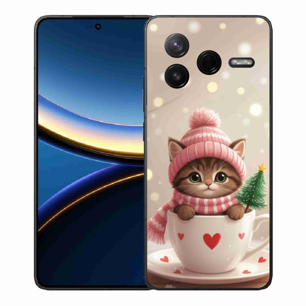 Gelový kryt mmCase na Xiaomi Poco F7 Pro - vánoční kotě v hrnku
